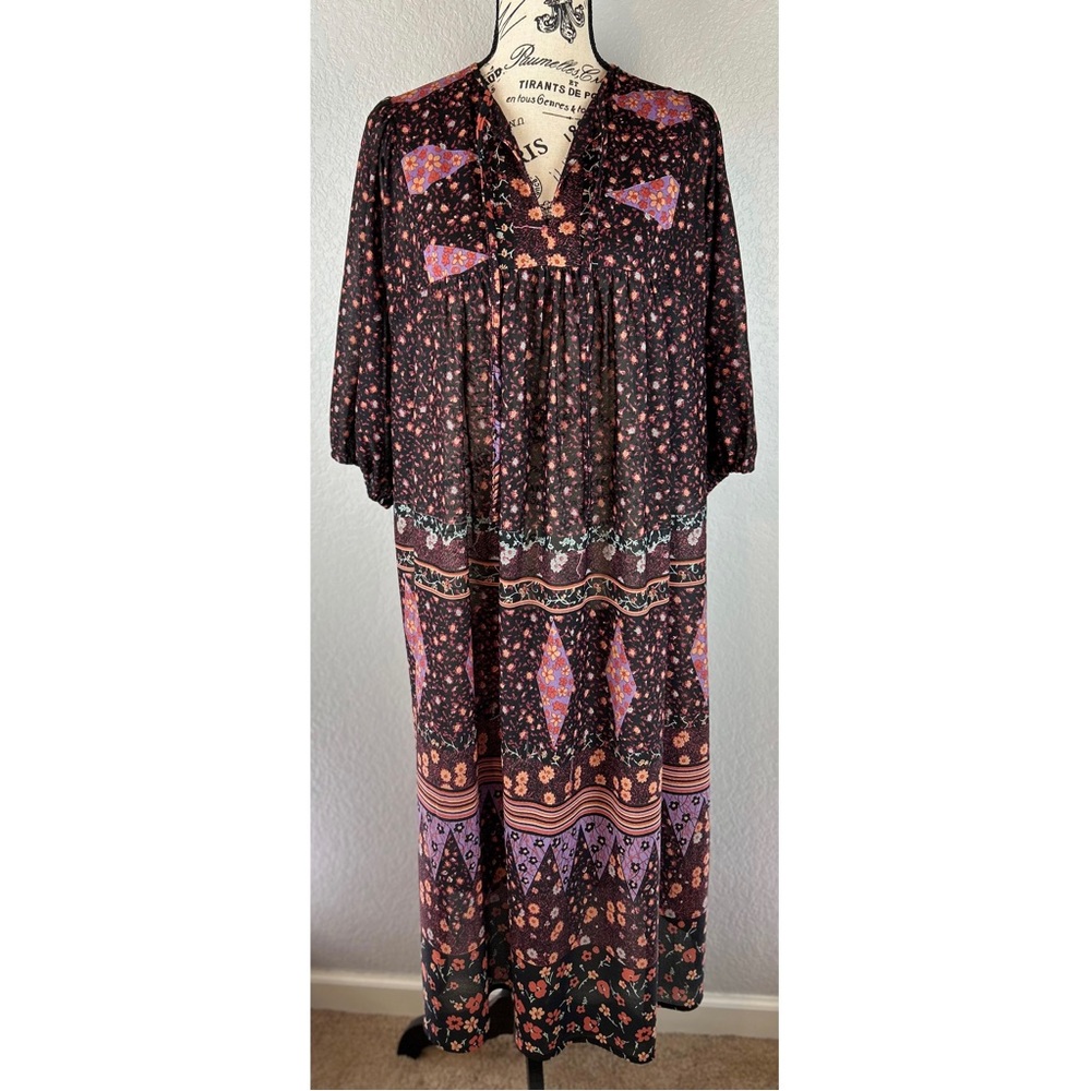Vintage Floral Boho Midi Tunic Dress